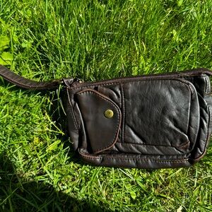 Icing Dark Brown Soft Faux Leather Wristlet Bag